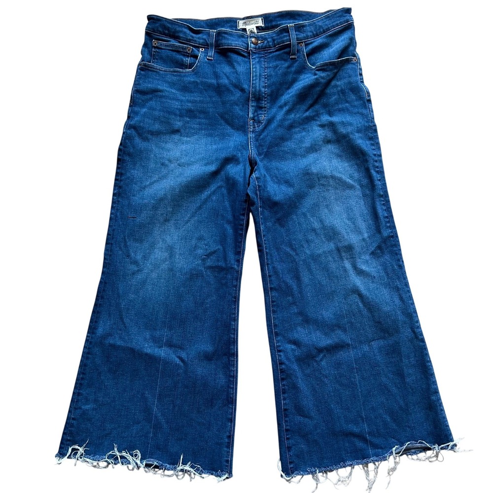 Madewell Flare Wide Leg Jeans 33 Blue Raw Hem High Rise Plus Size Boho Hippie